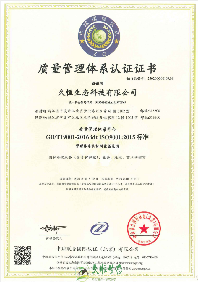 高新质量管理体系ISO9001证书